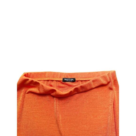 Nasty Gal Women’s Small 6 Orange Terry High Waist Midi Skirt | Split Hem Bodycon - Picture 6 of 7